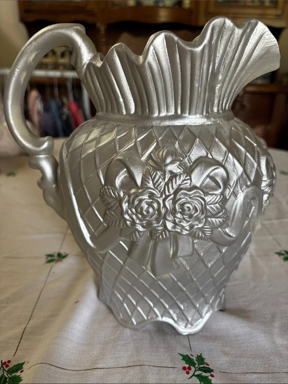 Decorative Silver Floral Pitcher - Elegant Home Accent
